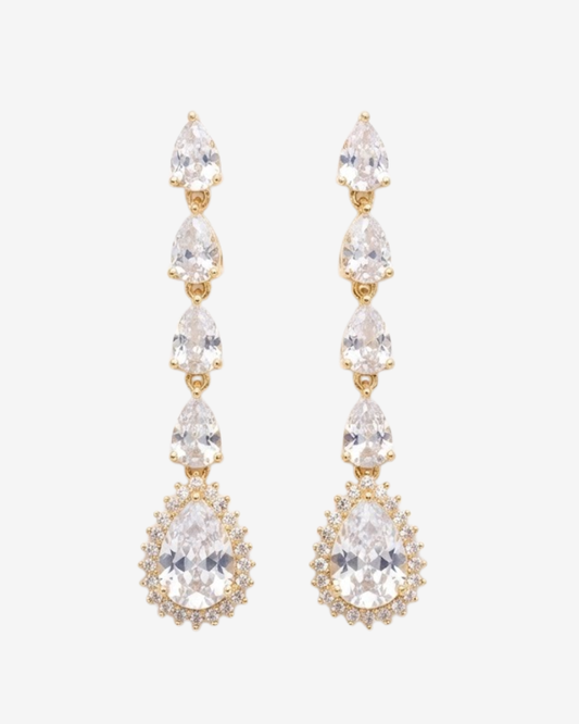 Golden Teardrop Crystal Long Earrings