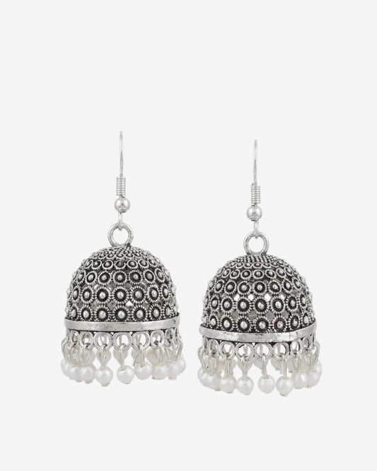 Oxidized Silver Pearl Jhumka